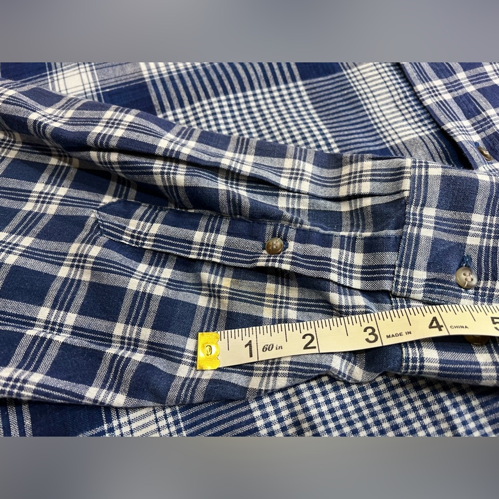Vintage Santana Collarless Plaid Denim Button Up Shirt - Picture 11 of 11